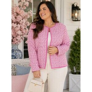 Sag Harbor Pink Tweed Jacket Plus Size 22W Preppy Quiet Luxury